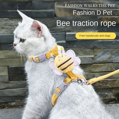 Adjustable Cartoon Bee Cat Harness and Leash Set - Perfect for Small to Medium Pets on Outdoor Adventures