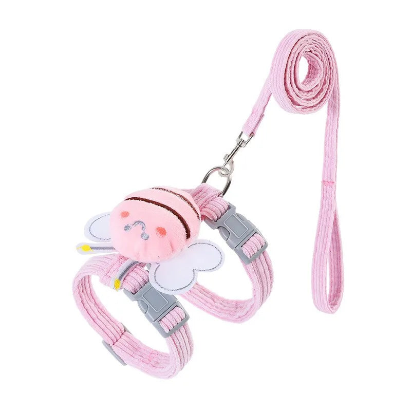 Adjustable Cartoon Bee Cat Harness and Leash Set - Perfect for Small to Medium Pets on Outdoor Adventures
