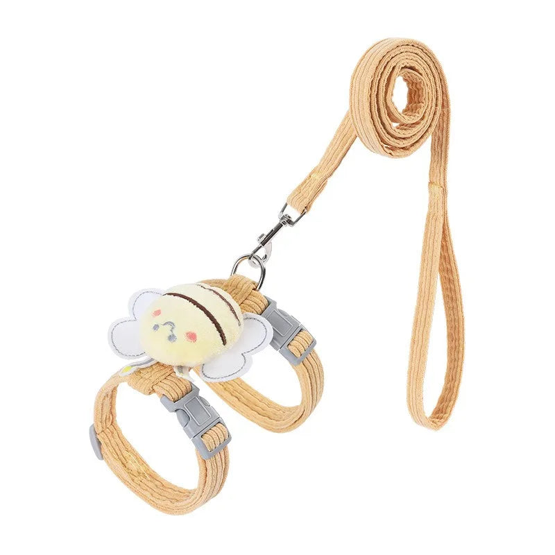 Adjustable Cartoon Bee Cat Harness and Leash Set - Perfect for Small to Medium Pets on Outdoor Adventures