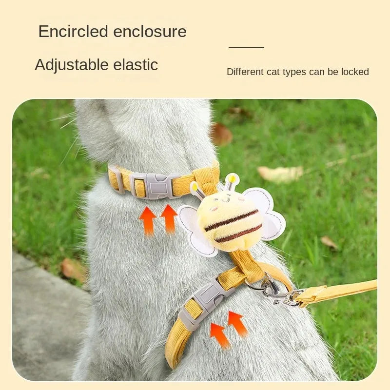 Adjustable Cartoon Bee Cat Harness and Leash Set - Perfect for Small to Medium Pets on Outdoor Adventures