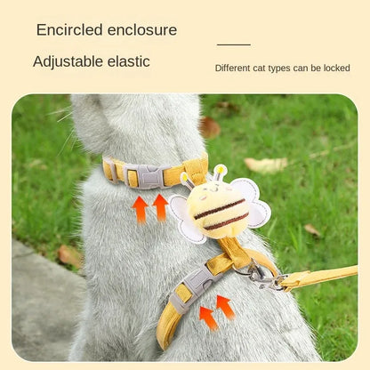 Adjustable Cartoon Bee Cat Harness and Leash Set - Perfect for Small to Medium Pets on Outdoor Adventures