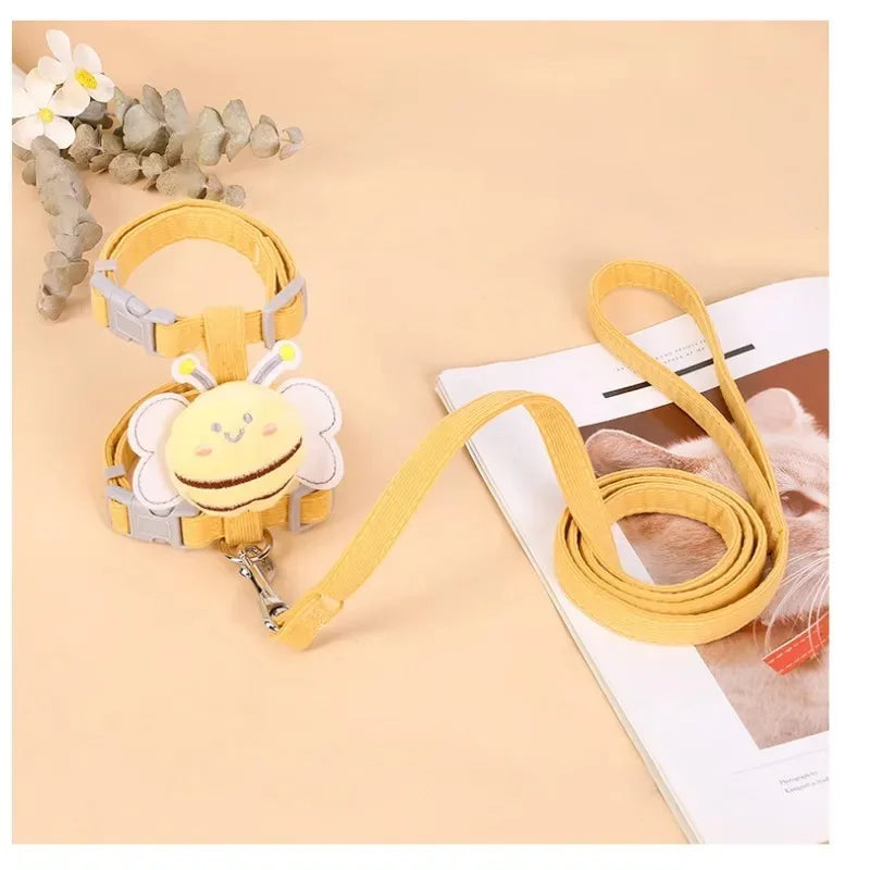 Adjustable Cartoon Bee Cat Harness and Leash Set - Perfect for Small to Medium Pets on Outdoor Adventures