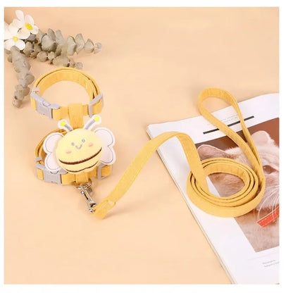 Adjustable Cartoon Bee Cat Harness and Leash Set - Perfect for Small to Medium Pets on Outdoor Adventures