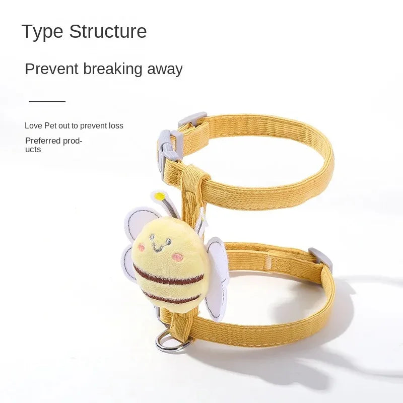 Adjustable Cartoon Bee Cat Harness and Leash Set - Perfect for Small to Medium Pets on Outdoor Adventures