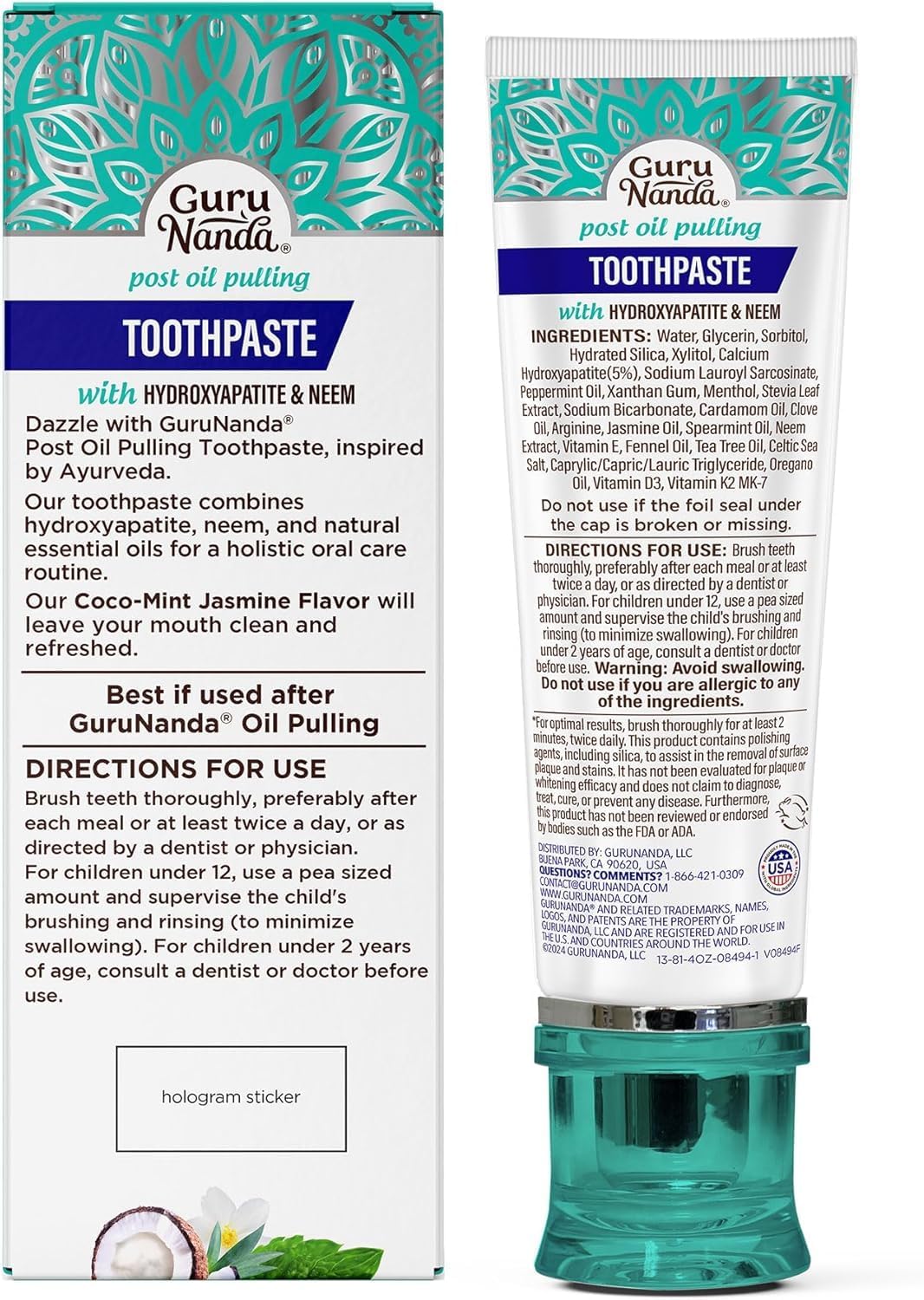 Revitalize Your Smile with Hydroxyapatite Toothpaste - Whitening Formula with Neem & Xylitol, SLS & Fluoride Free, Includes Tongue Scraper & Squeezer - Fresh Cocomint Jasmine Flavor, 4.2 Oz