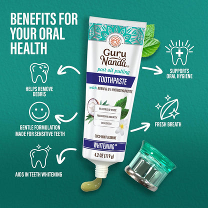 Revitalize Your Smile with Hydroxyapatite Toothpaste - Whitening Formula with Neem & Xylitol, SLS & Fluoride Free, Includes Tongue Scraper & Squeezer - Fresh Cocomint Jasmine Flavor, 4.2 Oz