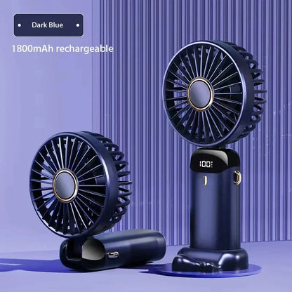 Stay Cool Anywhere: Versatile 5-Speed Portable Handheld Mini Fan with Phone Stand and LED Display