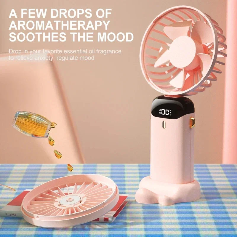 Stay Cool Anywhere: Versatile 5-Speed Portable Handheld Mini Fan with Phone Stand and LED Display