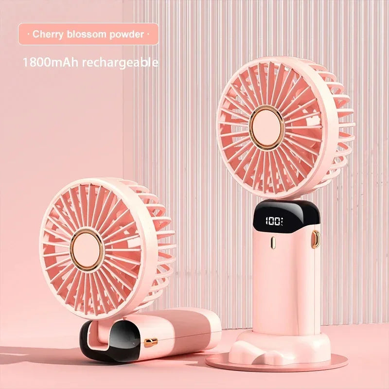Stay Cool Anywhere: Versatile 5-Speed Portable Handheld Mini Fan with Phone Stand and LED Display