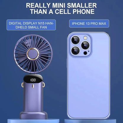 Stay Cool Anywhere: Versatile 5-Speed Portable Handheld Mini Fan with Phone Stand and LED Display