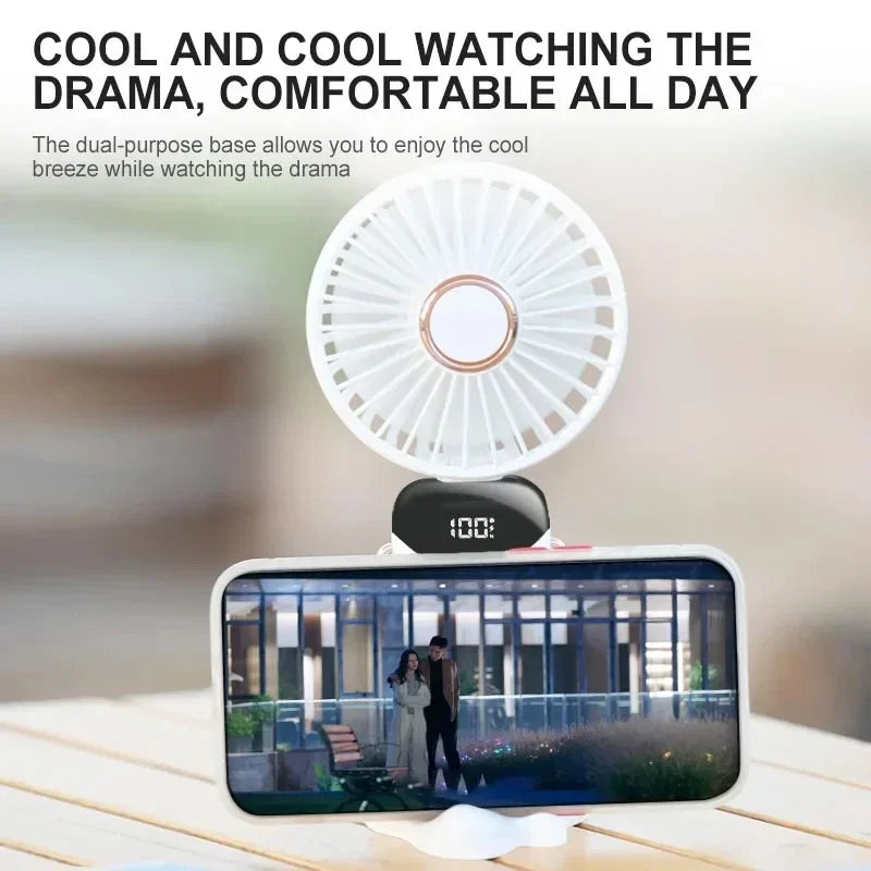 Stay Cool Anywhere: Versatile 5-Speed Portable Handheld Mini Fan with Phone Stand and LED Display