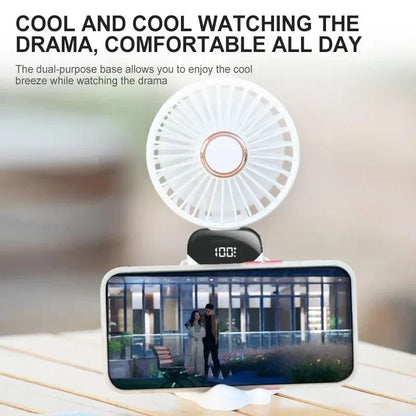 Stay Cool Anywhere: Versatile 5-Speed Portable Handheld Mini Fan with Phone Stand and LED Display